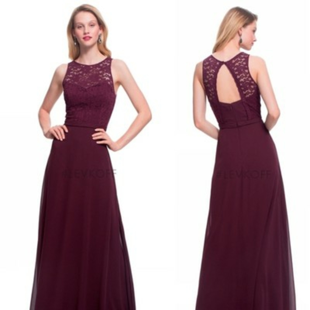 Bill Levkoff Wine Lace Boddice Chiffon A-Line Gown for Weddings